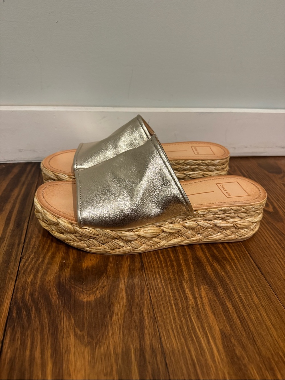 Dolce Vita Silver Metallic Espadrille Platform Slide
